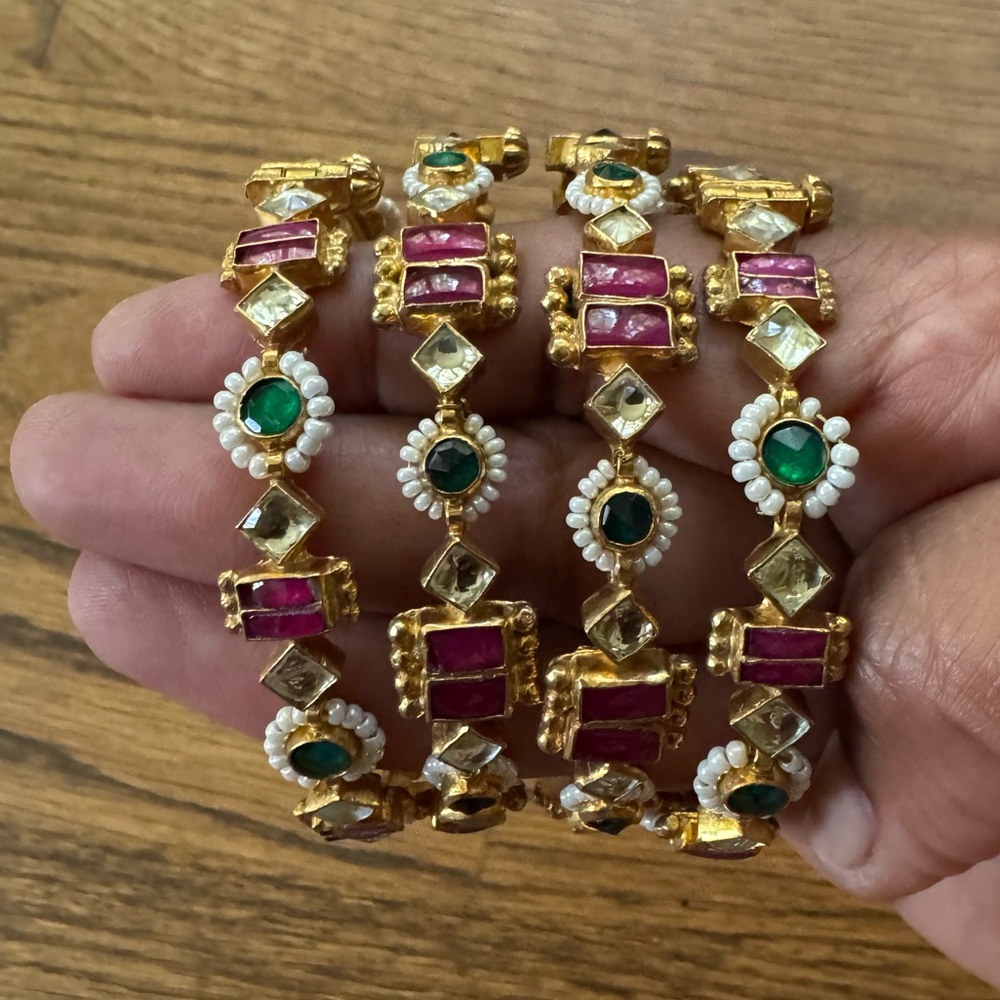 Elegant Gold and Pink Bangles 92.5 silver